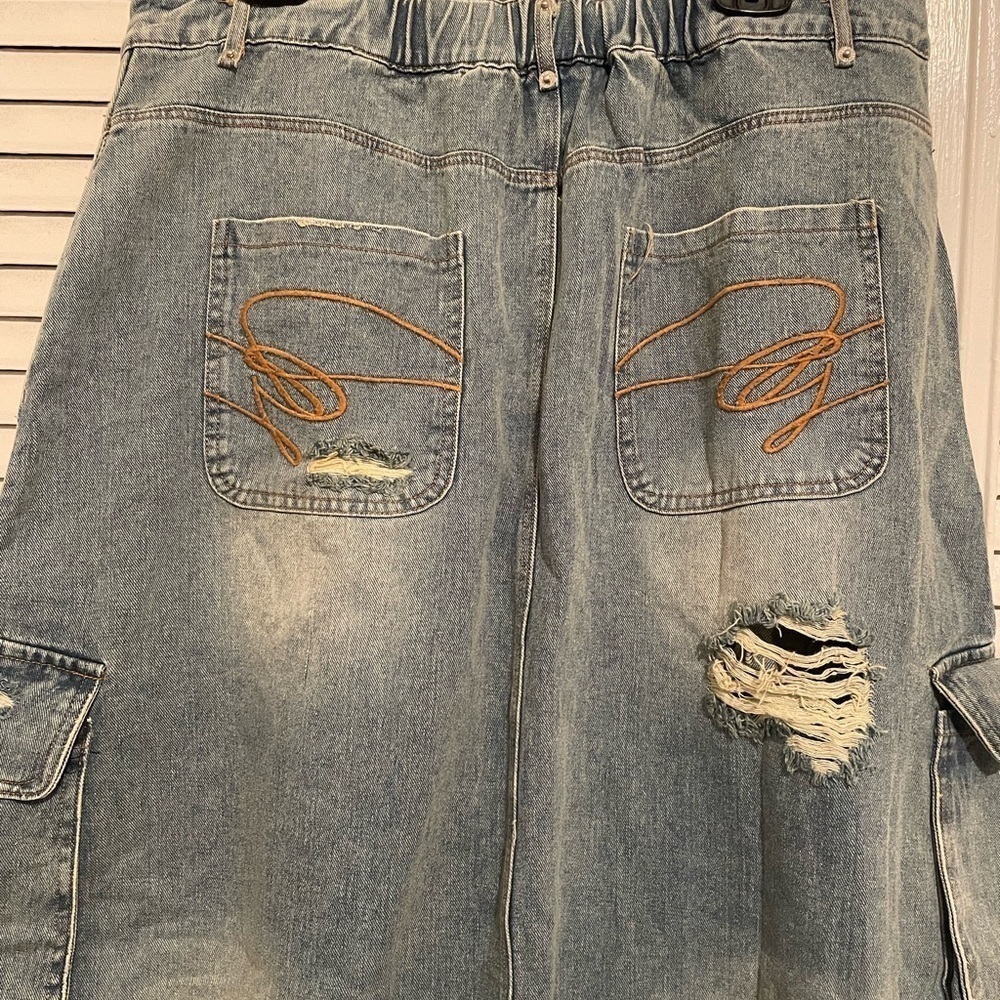 Jaded gypsy jewel distressed denim light wash skirt - Picture 10 of 13